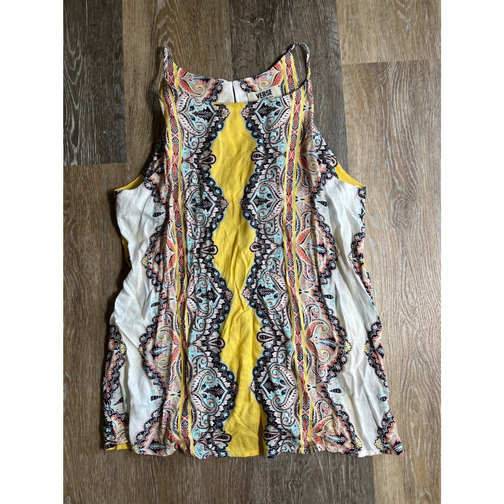 Verse Tank Top Womens Medium‎ Yellow Paisley Print Excellent Boho Sleeveless